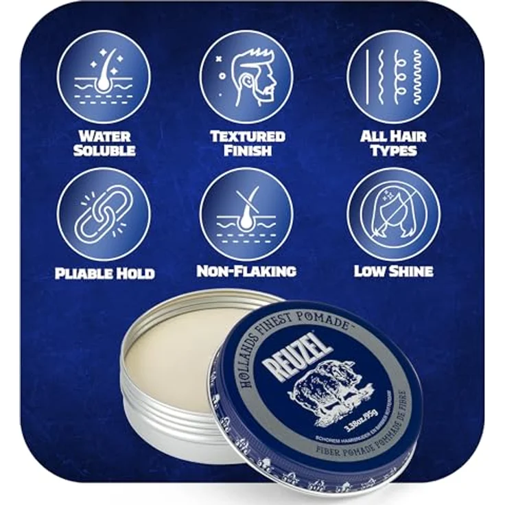 Reuzel Fiber Pomade, Haarpomade für Herren, 95 g, langanhaltende Fixierung, leicht auswaschbar, gesunder Glanz, Textur und Form – Bild 6