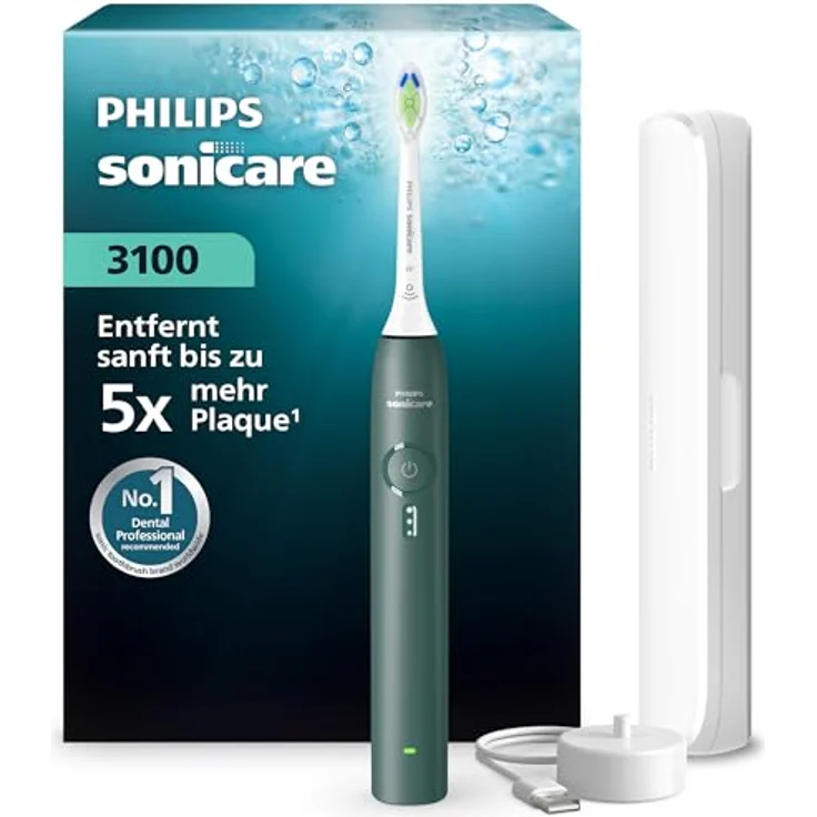 Philips Sonicare 3100 HX4033/26, elektrische Schallzahnbürste in Grün mit sanfter Plaque-Entfernung und integriertem Timer, 1 St. – Bild 1