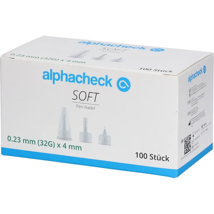 Alphacheck SOFT Pen-Nadeln 32 G x 4 mm, 100 St. Kanüle mit 3-fach Schliff für glatte Injektion