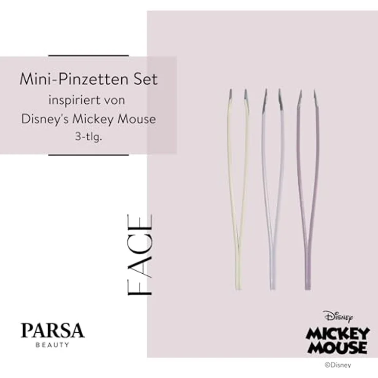 PARSA Beauty Mini-Pinzettenset Disney Mickey Mouse, 3-teilig, bunt, aus Edelstahl, für Gesichtspflege – Bild 2