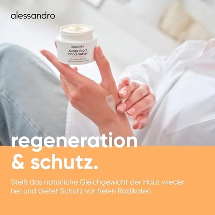 alessandro Superfood Hand Butter, Intensive Feuchtigkeit & Schutz für trockene Hände mit Sheabutter & Karottenöl, 50ml, vegan – Bild 3