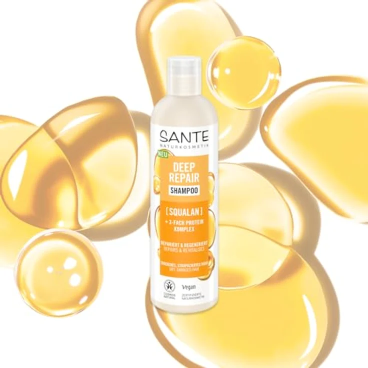 SANTE Naturkosmetik Deep Repair Shampoo Squalan + 3-Fach Protein Komplex, veganes Pflegeshampoo für geschmeidiges und glänzendes Haar, 250 ml – Bild 3