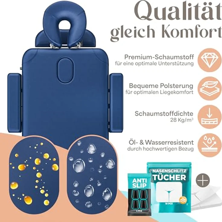 KESSER® Massageliege 3 Zonen bis 250kg, klappbar und verstellbar, Tragetasche, Alu-Kopfstütze, Anti-Rutsch Füße, 60cm, Navyblau – Bild 4