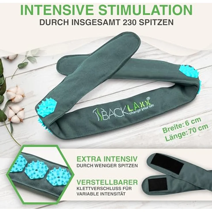 BACKLAxx® Massagegerät BACKLAxx® Akupressur Stirnband mit Intensitätsregulierung, schmutzabweisend und antibakteriell, für Kopfumfang 51-58 cm, Halbleinen, atmungsaktiv – Bild 3