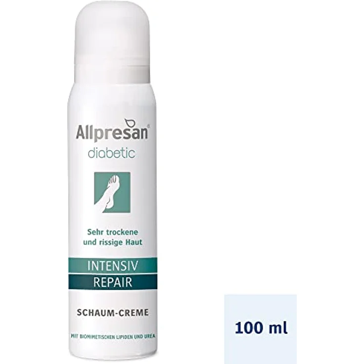 Allpresan diabetic INTENSIV + REPAIR ohne Urea Schaum-Creme - bei Diabetes mellitus - für sehr trockene bis rissige Fußhaut - 100 ml – Bild 2