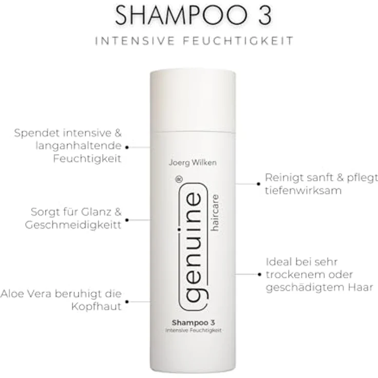 genuine haircare Shampoo 3, Intensives Feuchtigkeits-Shampoo mit Arganöl & Aloe Vera, für sehr trockenes strapaziertes Haar, vegan, silikonfrei, 200 ml – Bild 2