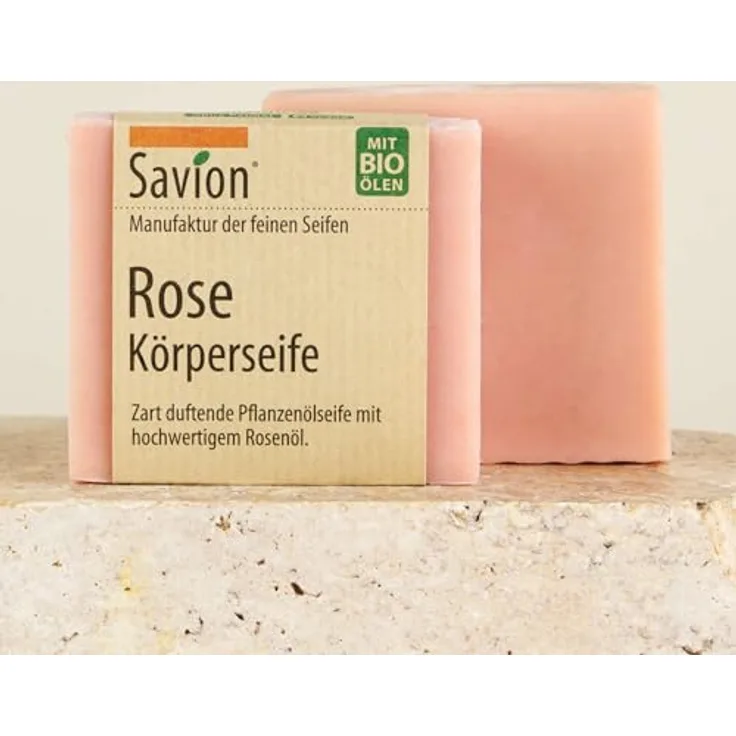 Savion Rose Körperseife mit Rosenöl, vegan, palmölfrei, 80g