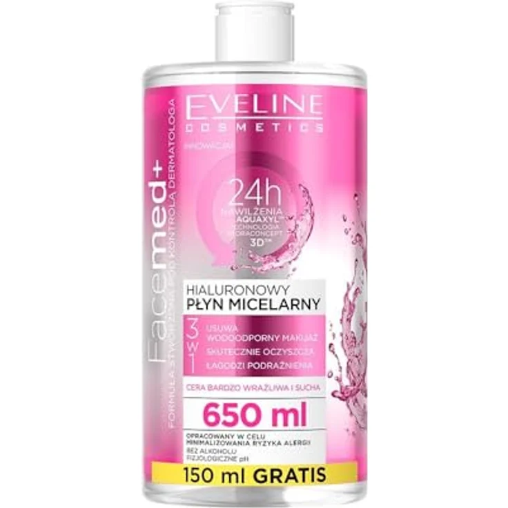 Eveline Cosmetics FaceMed+ Mizellenwasser 650 ml, alkoholfreies, reinigendes Gesichtsreinigungsmittel mit feuchtigkeitsspendender Wirkung und effektiver Make-up-Entfernung – Bild 2
