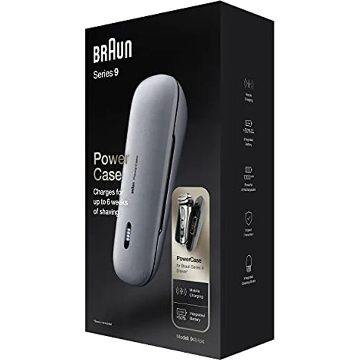 Braun PowerCase, mobiles Lade-Etui für Series 9 und Series 8 Rasierer, 50% mehr Akkulaufzeit, bis zu 6 Wochen kabelloses Rasieren – Bild 4