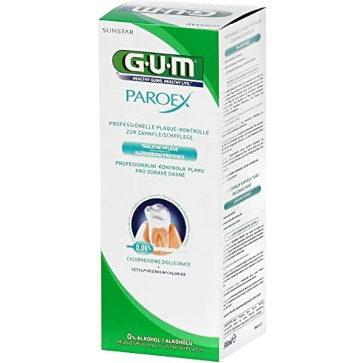 Sunstar Gum Paroex Mundspülung 0,06% CHX 500ml Mundspülung mit Chlorhexidindiglukonat & Cetylpyridiniumchlorid – Bild 2