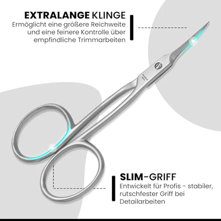 Excellent Solingen Nagelschere, Hautschere 9 cm, extra lang, superspitz, für präzise Maniküre und Pediküre – Bild 3