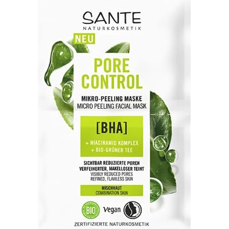 SANTE Naturkosmetik Pore Control BHA Mikro-Peeling Maske mit Bio-Grüner Tee, mattierender Komplex, 8ml – Bild 1