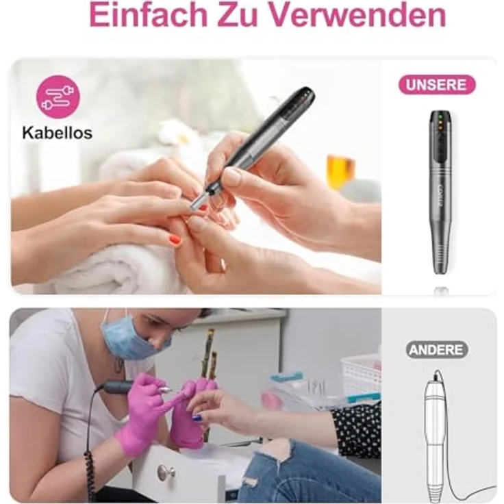 COSLUS C20 Kabellos Elektrischer Nagelfräser, Professionelles 11 in 1 Set, Wiederaufladbar, Einstellbare Geschwindigkeit, Geringe Geräuschentwicklung – Bild 2