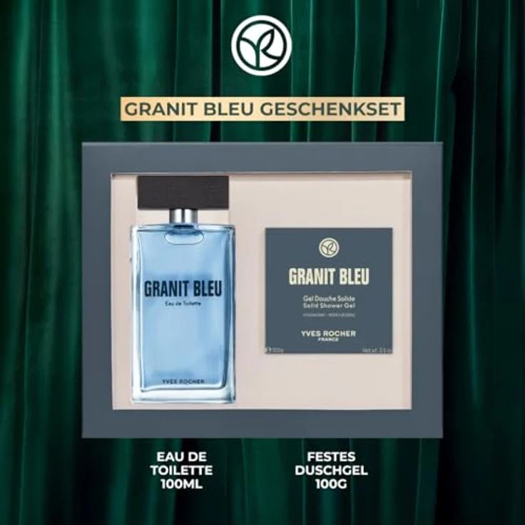 Yves Rocher GRANIT BLEU Geschenkset für Männer, Eau de Toilette 100 ml & festes Duschgel 100 g, maritime Frische mit Meeresalgen & Sand-Vetiver – Bild 2