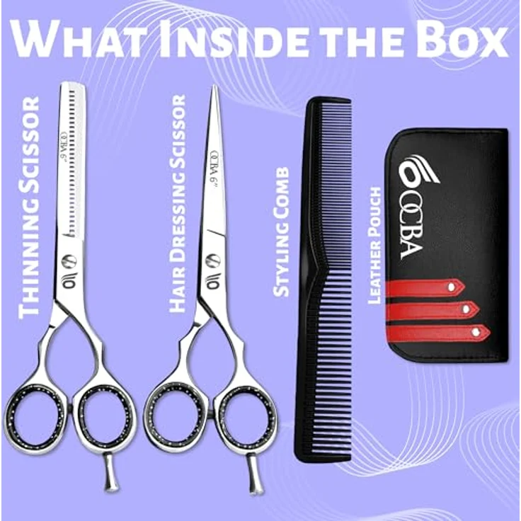OCBA Professionelle Haarschneideschere 6,5 Zoll Silber, ergonomisches Design für präzise Schnitte, ideal für Friseure und Salons – Bild 2