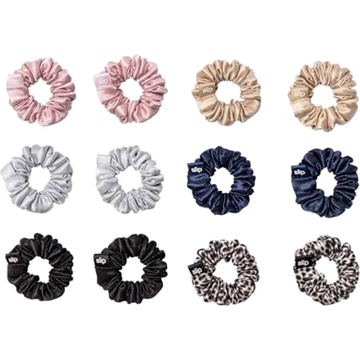 SLIP Silk Pure Silk Minnie Scrunchies - 100% reine 22 Momme Maulbeerseide - Haarfreundliches HaargummiSet in Rosa, Karamell, Silber, Marineblau, Leopard & Schwarz – Bild 2