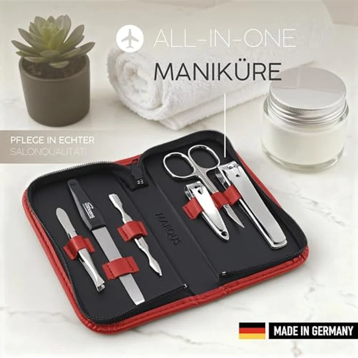 marQus Maniküre Set Solingen, 6-teiliges Nagelset aus glanzvernickeltem Stahl im Kunst-Leder Etui, ideal für Hand- und Fußpflege, handlich & weich – Bild 5