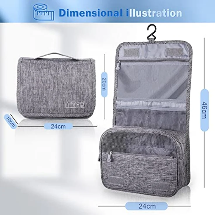 AiQInu Kulturbeutel zum Aufhängen, Kulturtasche Unisex Faltbare Waschtasche Kosmetiktasche Reisezubehör mit Haken für Damen und Herren – Bild 3