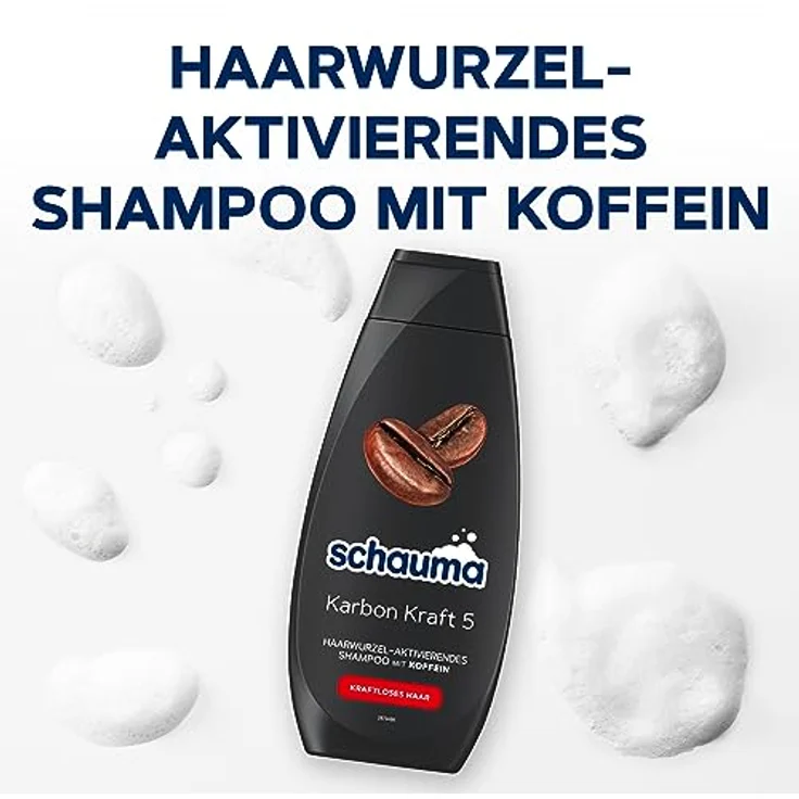 Schauma Koffein-Shampoo Karbon Kraft 5 (400 ml), Haarshampoo mit Koffein aktiviert und stimuliert die Haarwurzel, Shampoo für kraftloses Haar – Bild 5