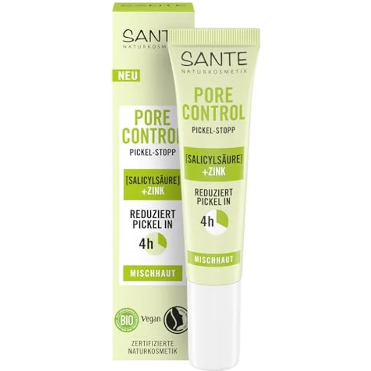 SANTE Pore Control Pickel Stopp, 15ml Soforthilfe gegen Pickel & Unreinheiten, mit Salicylsäure & Zink, vegan & dermatologisch getestet