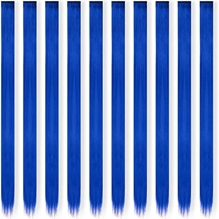 FESHFEN Farbige Haarverlängerung, 10 PCS Königsblau Clip-In Haarteil, Synthetik, 55cm, hitzebeständig und ohne chemische Farbstoffe – Bild 2