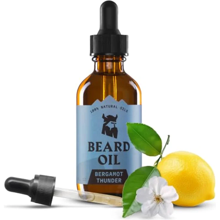 Striking Viking Bartöl Bergamot Thunder, 60 ml, wachstumsfördernd mit natürlichen Argan- & Jojobaölen, spendet Feuchtigkeit und reduziert Juckreiz – Bild 1