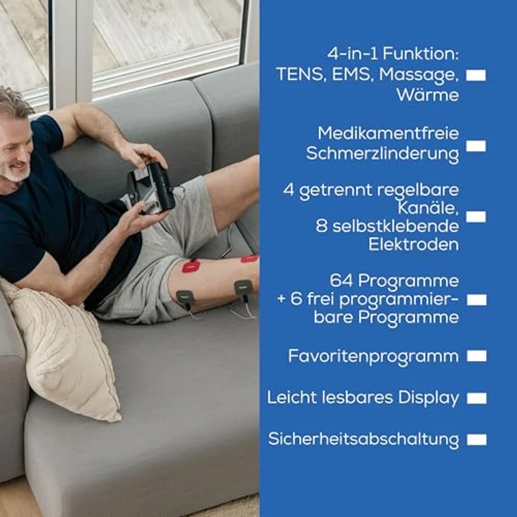 BEURER EM 89, TENS-EMS-Gerät in 4-in-1 Funktion mit Wärme, 8 Elektroden, inkl. 8 selbsthaftenden Gel-Pads für großflächige Anwendung – Bild 8
