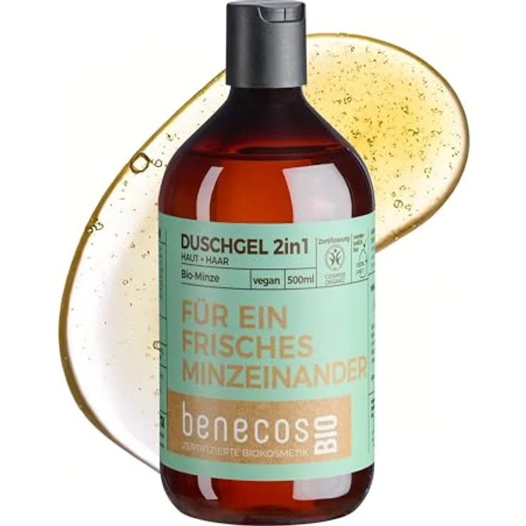 benecos Minze Duschgel 2in1 für Haut und Haar, 500 ml mit Bio-Minze und Bio-Apfelsaft – Bild 1