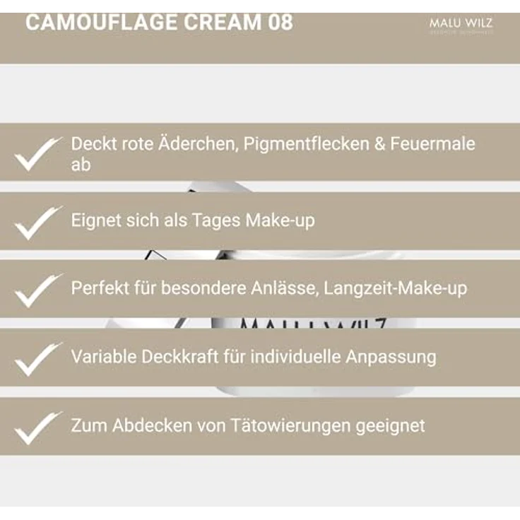 Malu Wilz Camouflage Cream Nr. 08 Brown Sugar 5g I Wasserfester Concealer für Tattoos und Hautanomalien – Bild 4