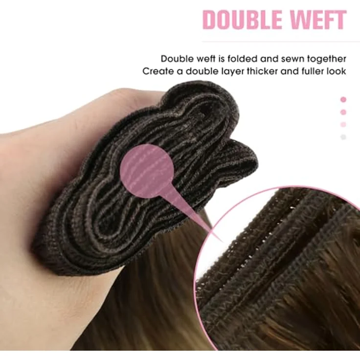YoungSee Haarverlängerung, 35,6 cm Echthaar mit Balayage, dunkelbraun/mittelbraun, 100 g, für kurzes Haar, verwicklungsresistent, sicherer Halt – Bild 5
