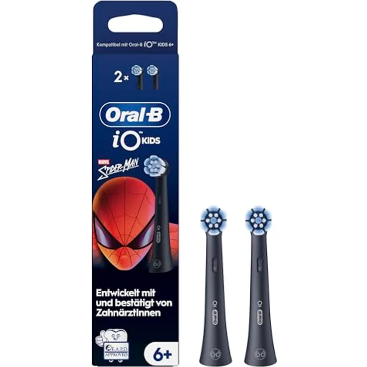 Oral-B iO Kids 6+ Marvel Spiderman Aufsteckbürsten, 2 Stück, extra weich für sanfte Pflege von Zähnen und Zahnfleisch – Bild 1