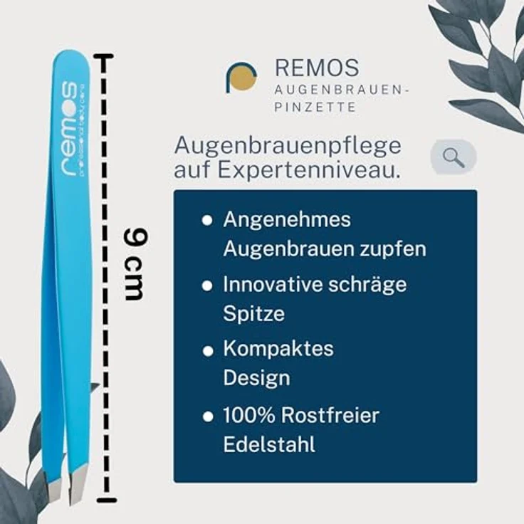 REMOS Profi Pinzette, Augenbrauenpinzette mit extra feinen Spitzen aus rostfreiem Edelstahl, blau – Bild 2