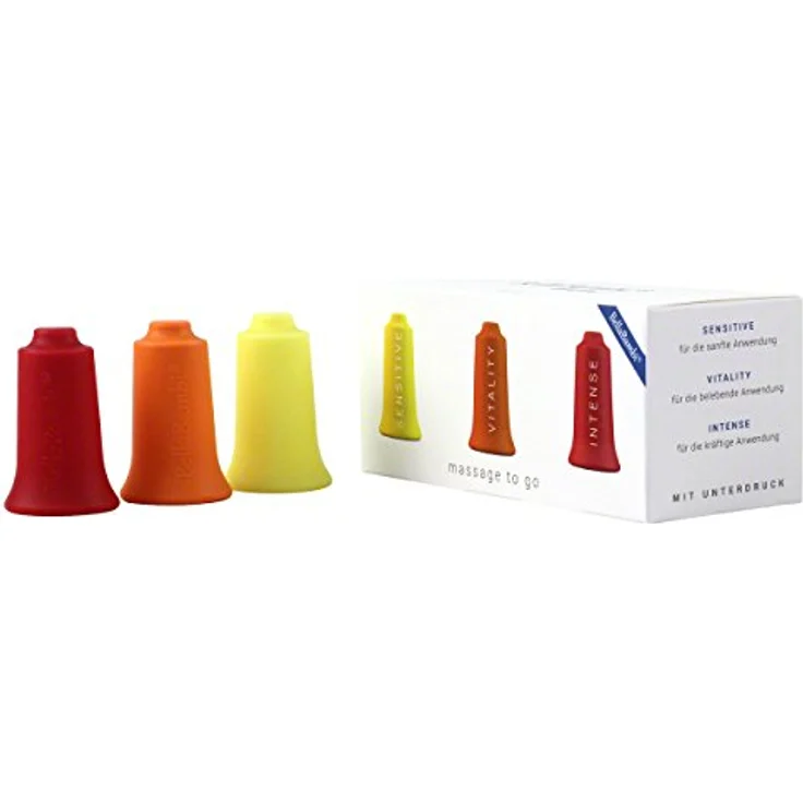 BellaBambi® mini trio Faszien Cup Set, SENSITIVE gelb, REGULAR orange, INTENSE rot, biokompatibles Silikon, vielseitig einsetzbar für Massage und Regeneration – Bild 2