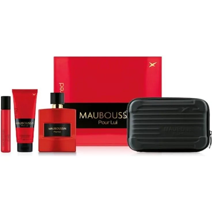 Mauboussin - Prestige 2024 Pour Lui In Red: Eau de Parfum 100 ml, Duschgel 75 ml, Travel Spray 20 ml & Umhängetasche, holzige und würzige Duftnoten