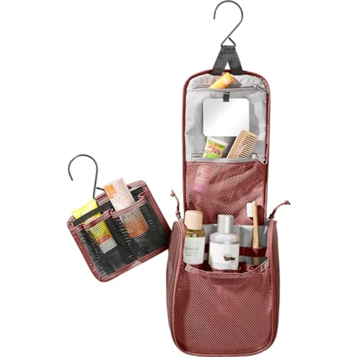Deuter Wash Center I Necessaire, Rot, 3l mit Haken, abnehmbaren Spiegel und Netzfächern – Bild 2