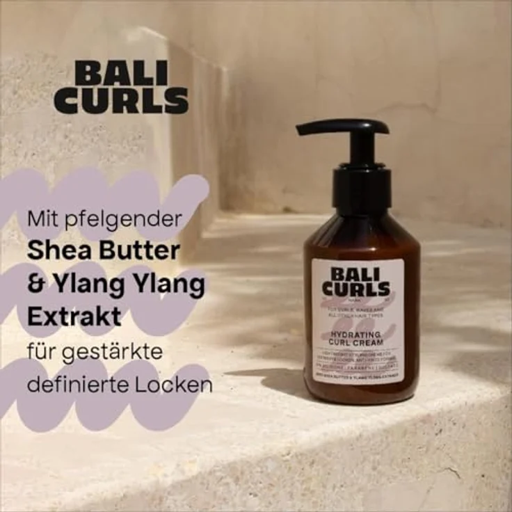 Bali Curls Hydrating Curl Cream, Feuchtigkeitsspendende Lockencreme mit Sheabutter, Kokosöl & Ylang-Ylang, Vegane Lockenpflege für geschmeidige & definierte Curls – 150ml – Bild 3