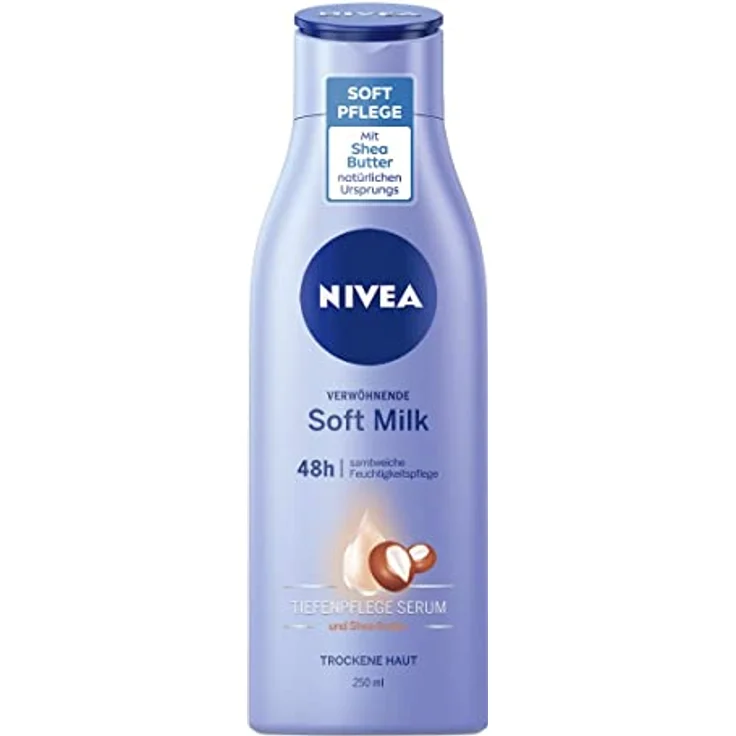 NIVEA Verwöhnende Soft Milk (400 ml), Body Milk für trockene Haut mit Tiefenpflege Serum, Feuchtigkeitspflege mit Shea Butter natürlichen Ursprungs – Bild 1