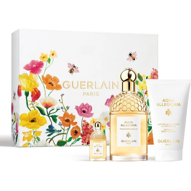 GUERLAIN Aqua Allegoria Mandarine Basilic, Damen-Duftset mit Eau de Toilette 75 ml, Körpermilch 75 ml und Miniatur 7,5 ml