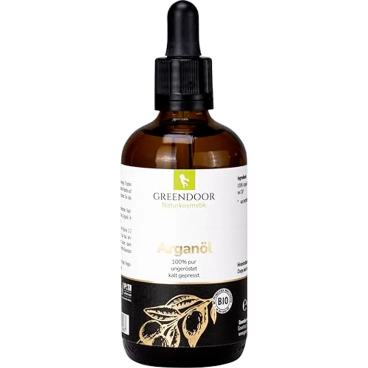 GREENDOOR reines Bio Arganöl 100ml Pipettenflasche, pur nativ kaltgepresst und vegan, Feuchtigkeit für Haare Haut Nägel Gesicht