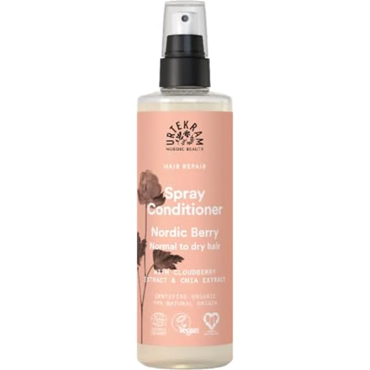 Urtekram Nordic Berry Spray-Conditioner, Leave-in Pflegespray für normales bis trockenes Haar mit Chia, Aloe Vera & Moltebeere, vegan, 250 ml – Bild 1