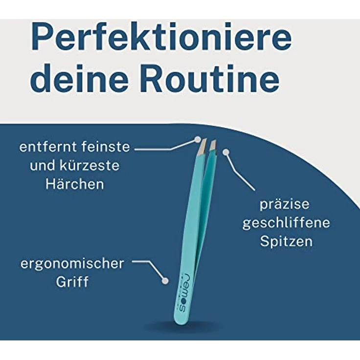 remos professional body care REMOS Profi Pinzette, rostfreier Edelstahl mit extra feinen Spitzen zum Zupfen der Augenbrauen - türkis, inkl. Schutzetui – Bild 3