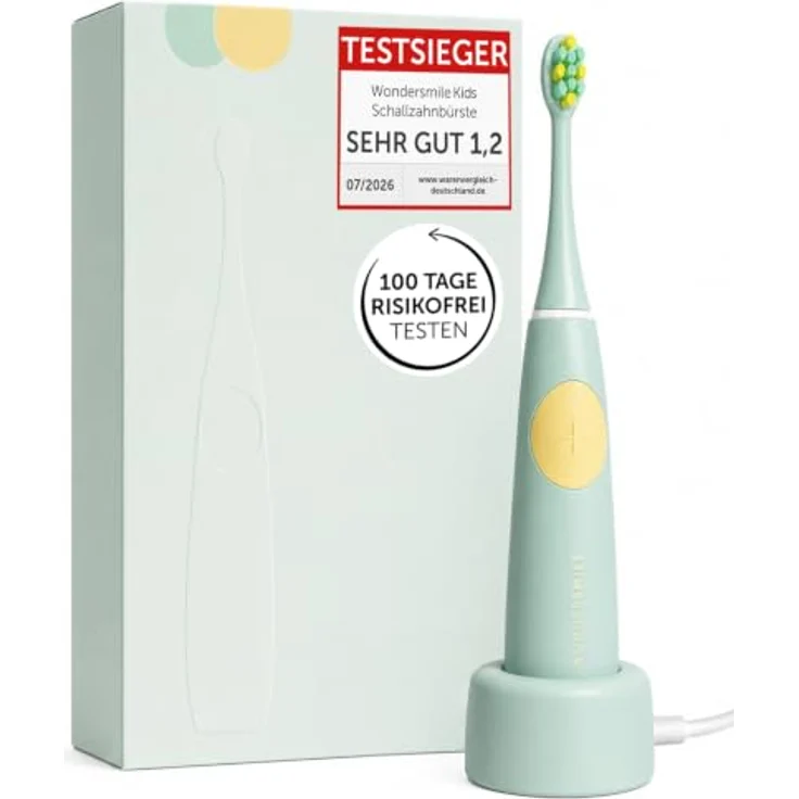 WonderSmile Wondersmile Kids Schallzahnbürste Magic Mint, elektrische Kinderzahnbürste ab 3 Jahren, 2 Putzmodi, Timer, 30 Tage Akku, induktive Ladestation – Bild 1