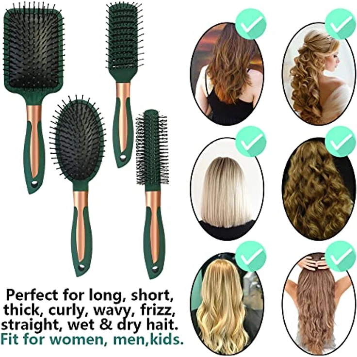 4-teiliges Haarbürsten-Set, antistatischer Massage-ovaler Kamm, Entwirrungsbürste, runde Haarbürste, Belüftungsöffnung, flexible weiche Nadelborsten für Haar – Bild 5