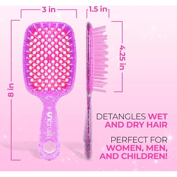UNbrush Glitter Collection Detangling Hair Brush, Rose Quartz Haarbürste mit 105 sanften Borsten für nasses und trockenes Haar, Unisex – Bild 5