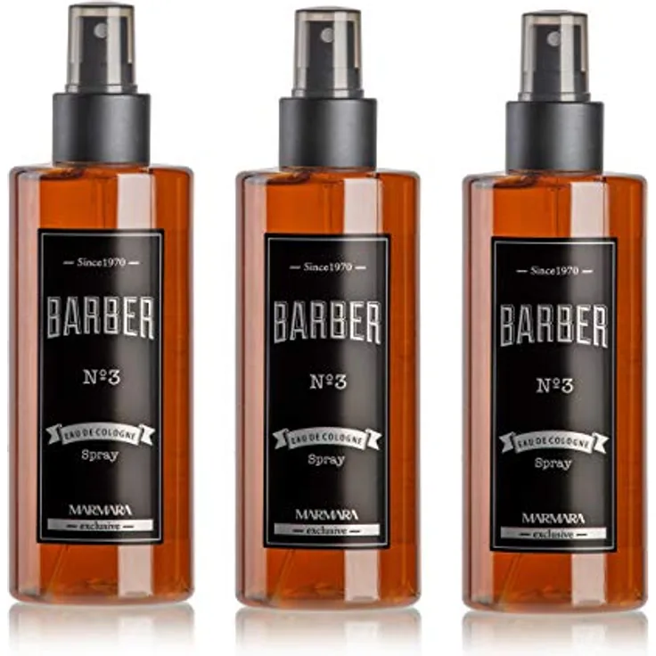 BARBER MARMARA No.3 Eau de Cologne Pump-spray Herren, 3x250ml After Shave - desinfizierend, kühlend, erfrischend - Herren Duft mit Bergamotte und holzigen Noten