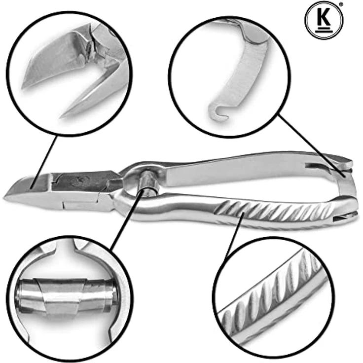 K-Pro Fußnagelzange, Profi-Zange aus Edelstahl für starke, dicke & harte Zehennägel, 14 cm gebogen mit Pufferfeder, Anti-Rutsch-Griff, ideal für Senioren & Diabetiker – Bild 2