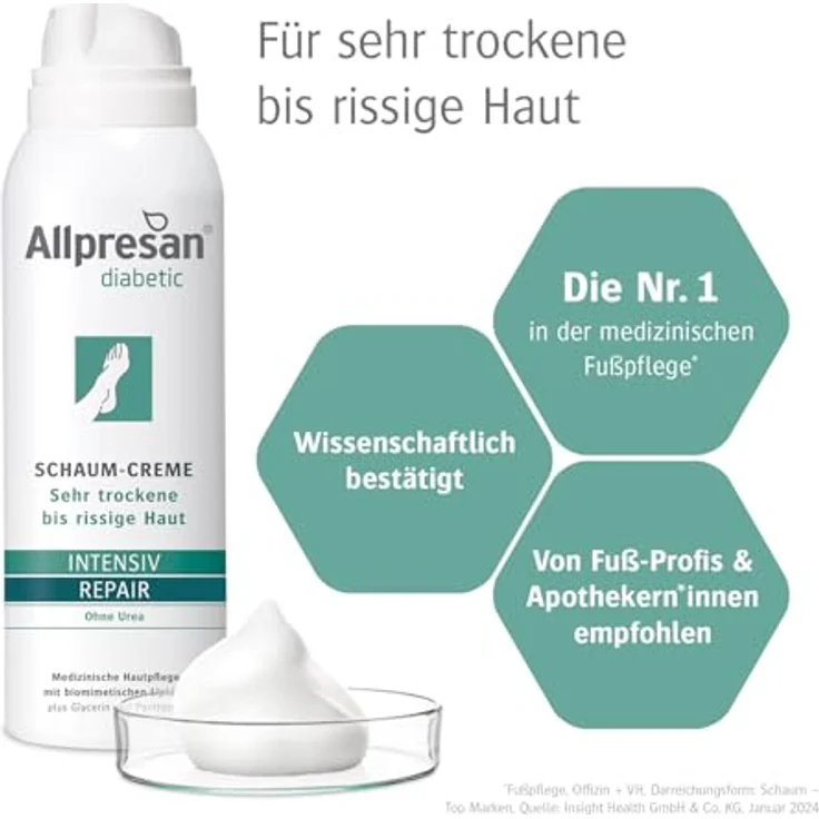 Allpresan diabetic INTENSIV + REPAIR ohne Urea Schaum-Creme - Effektive Pflege bei Diabetes mellitus - 125ml – Bild 3