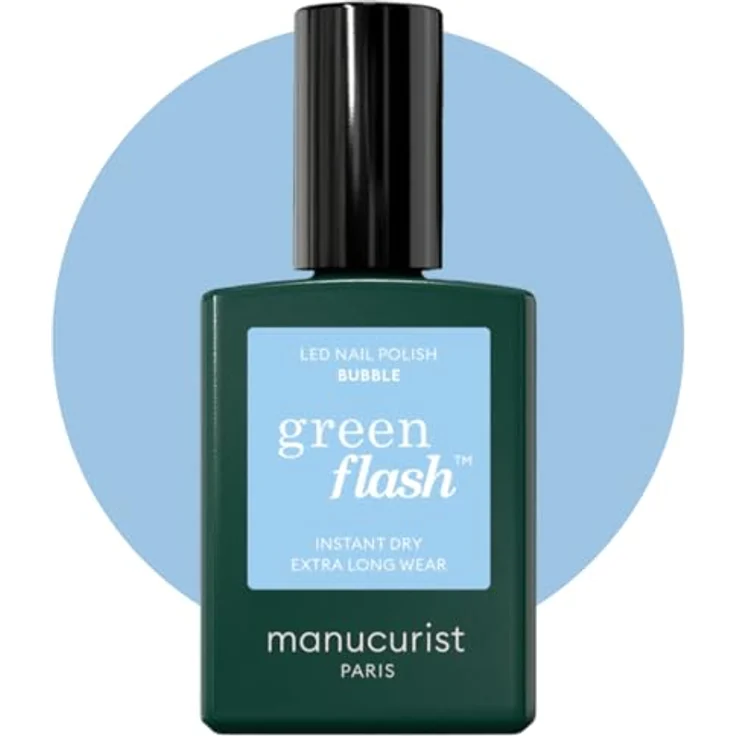 Manucurist Green Flash™ UV Nagellack Pastell Blau Bubble • Hema Free, 12-Free, Bio-basiert • Nägel Selber Machen für UV Lampe • Gel Nagellack UV 15 ml • Gel Nägel – Bild 1