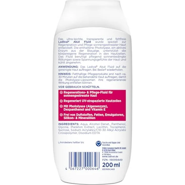 Ladival After Sun Repair Fluid für sonnengestresste Haut, regeneriert mit Photolyase, feuchtigkeitsspendend & kühlend, enthält Panthenol und Vitamin E, 200ml – Bild 2