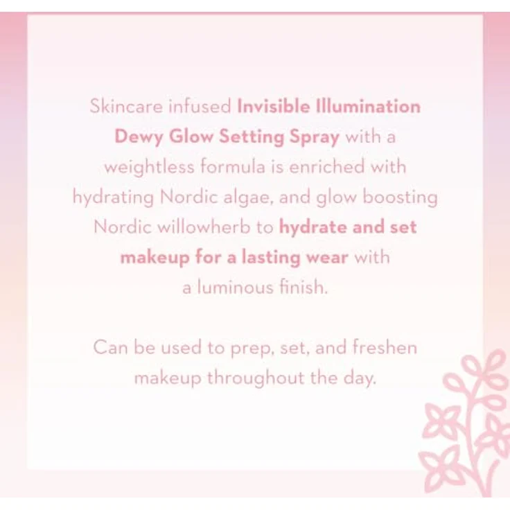 Lumene Invisible Illumination Dewy Glow Setting Spray, feuchtigkeitsspendendes Fixing Spray mit nordischem Weidenröschen und Algen, schwerelos – Bild 4